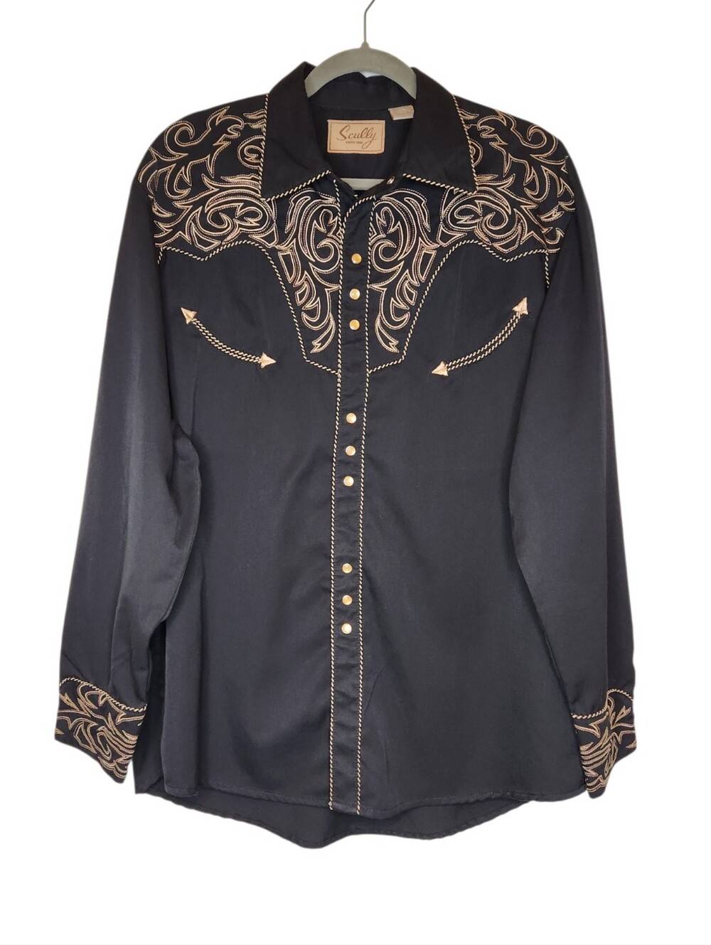 Scully Men's Embroidered Western Shirt Pearl Snap Buttons Size Large
